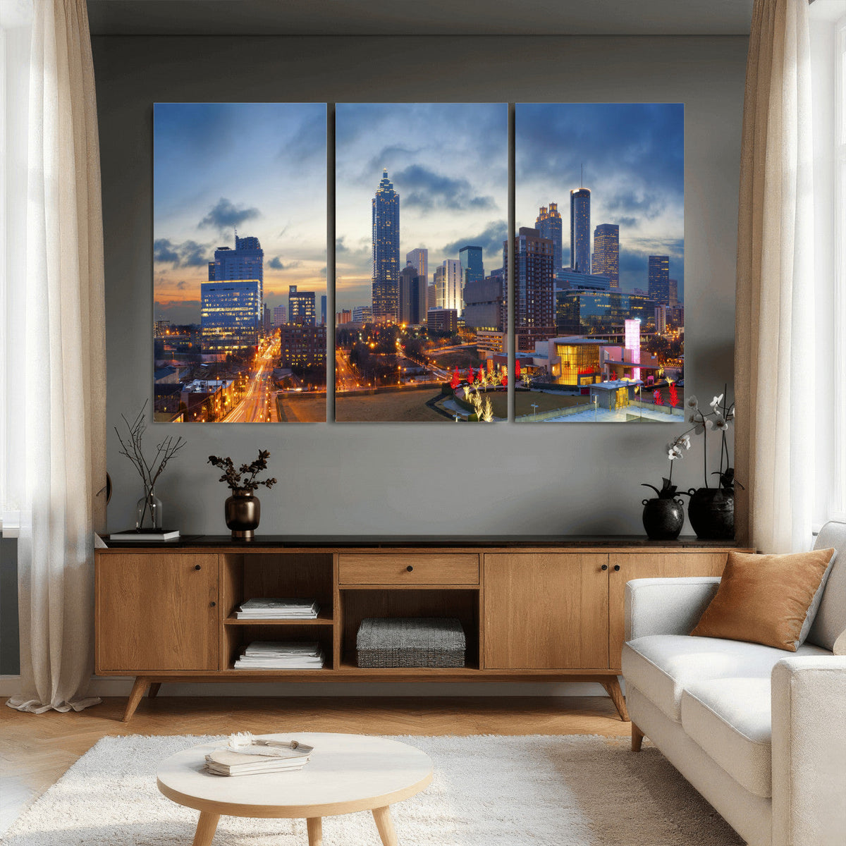 Atlanta Skyline Wall Art Canvas Print, Atlanta Downtown Night Cityscape