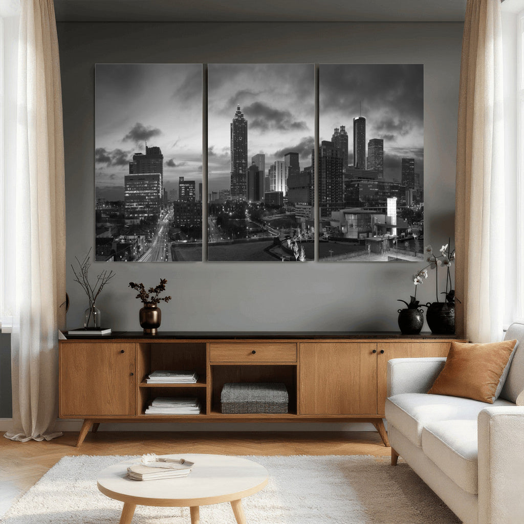 Atlanta Skyline Wall Art Canvas Print, Atlanta Downtown Night Cityscape