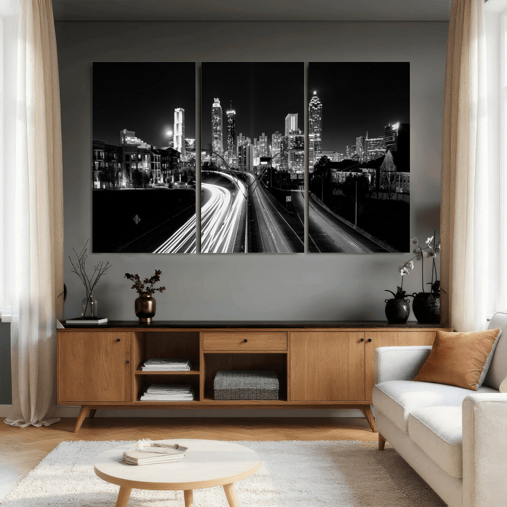 Atlanta Skyline Wall Art Canvas Print, Atlanta Downtown Night Cityscape