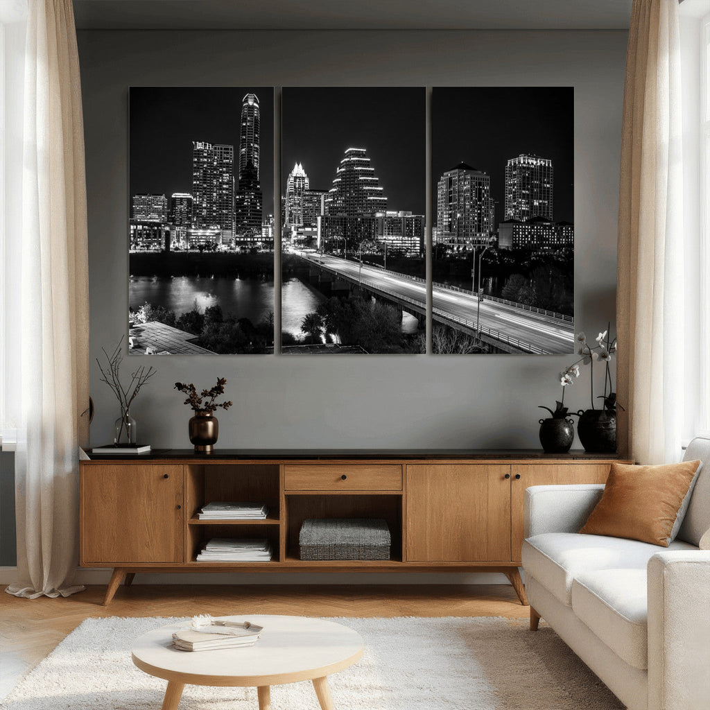 Austin Skyline Wall Art Canvas Print, Austin Downtown Night Cityscape