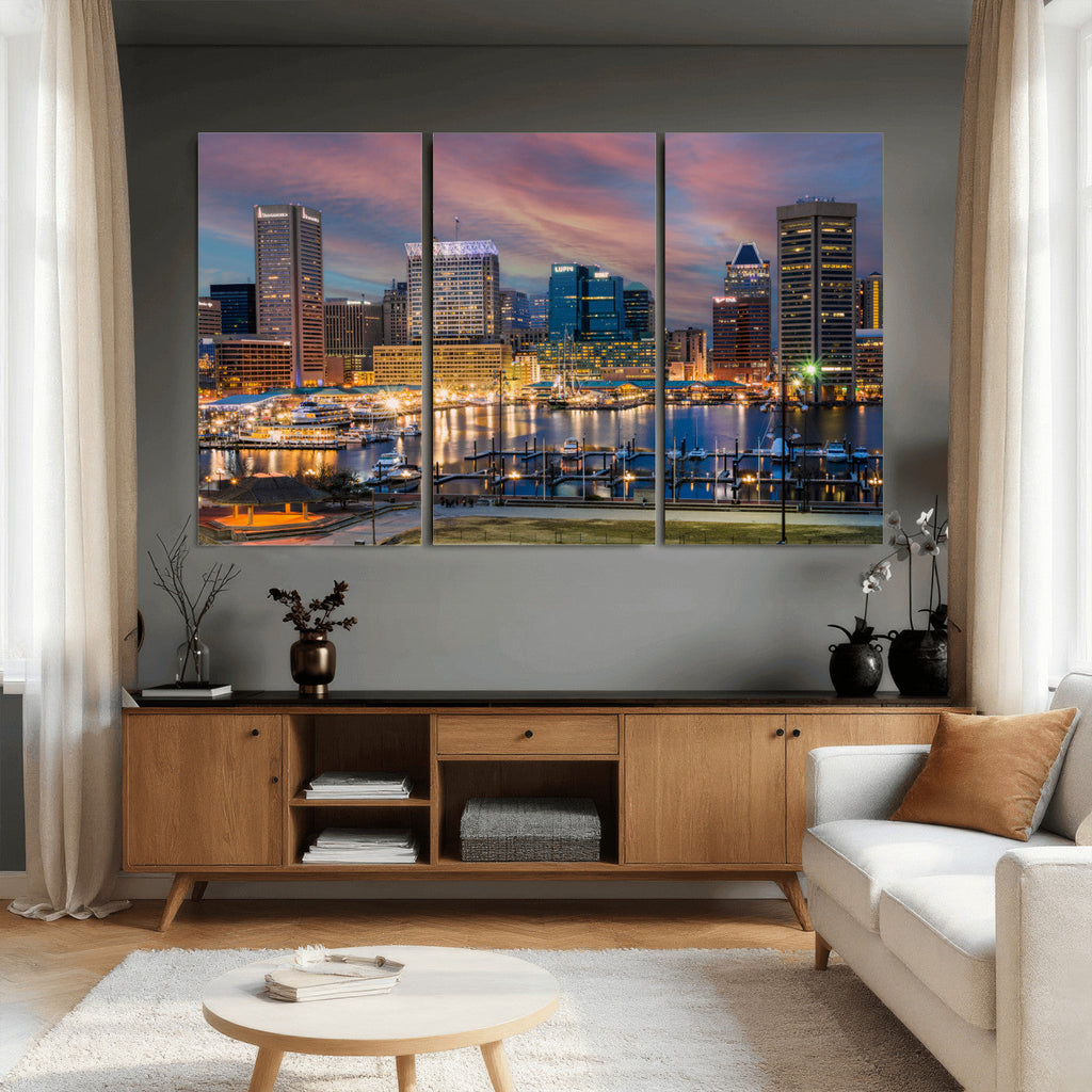 Baltimore Skyline Wall Art Canvas Print, Baltimore Downtown Night Cityscape