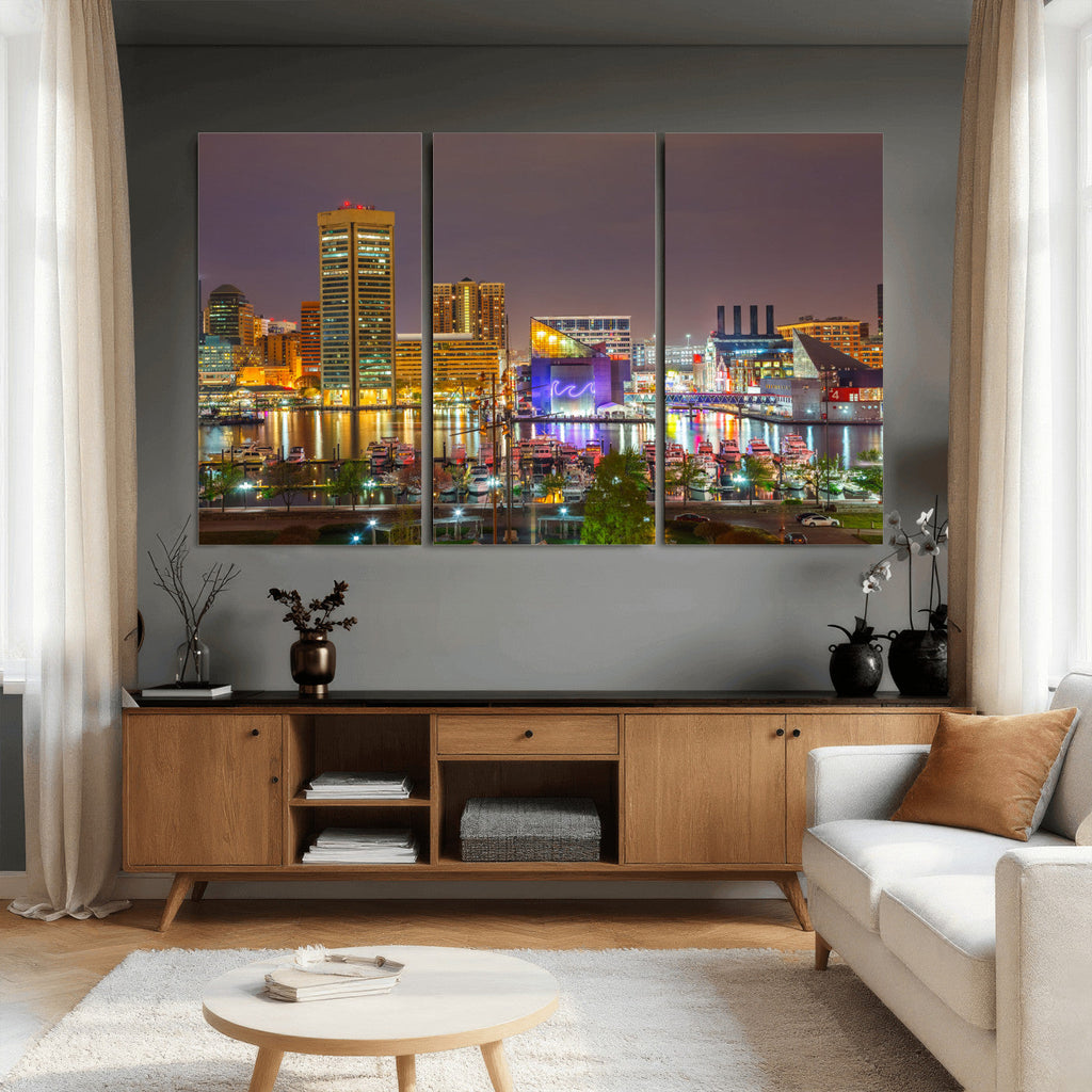 Baltimore Skyline Wall Art Canvas Print, Baltimore Downtown Night Cityscape