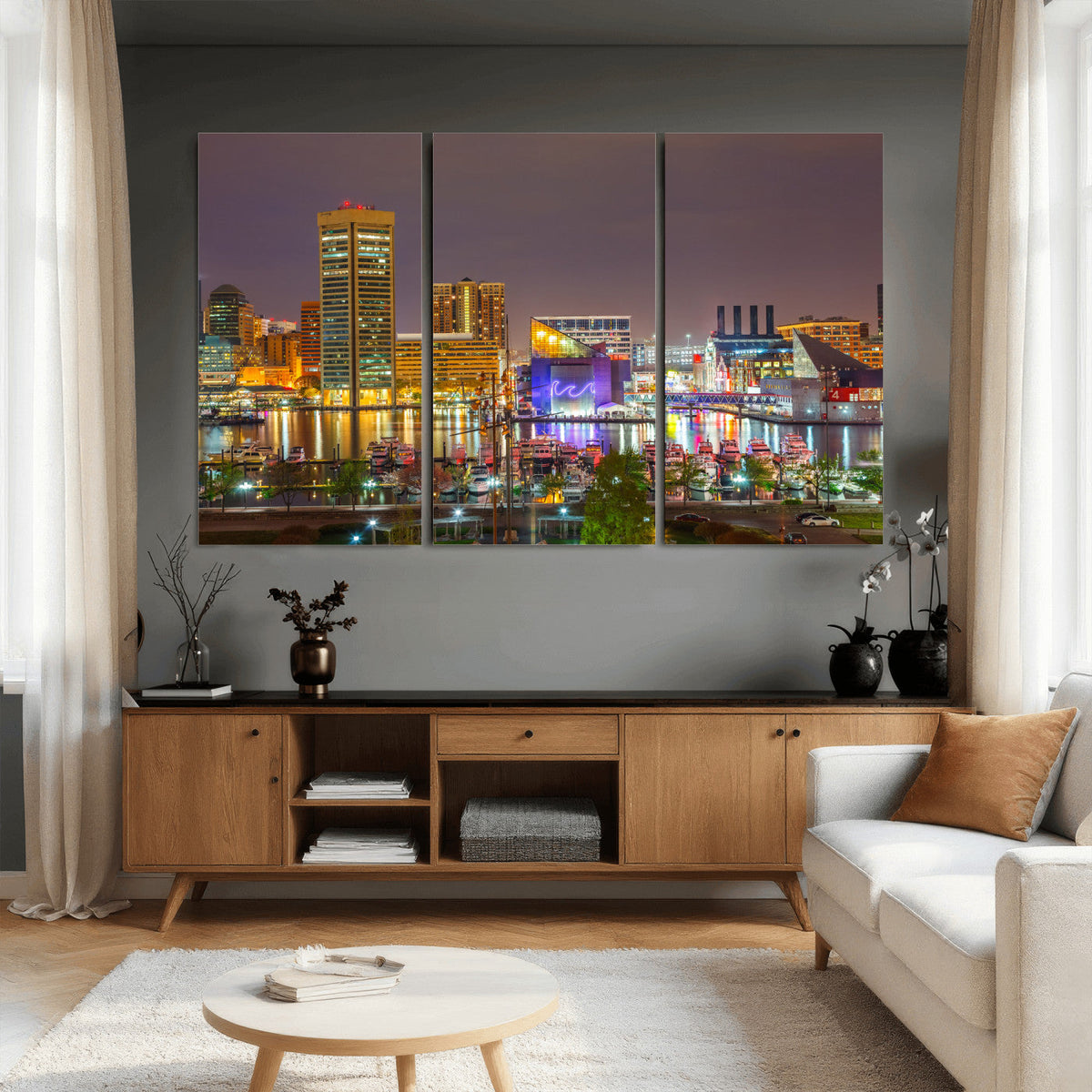 Baltimore Skyline Wall Art Canvas Print, Baltimore Downtown Night Cityscape
