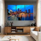 Boston Wall Art Canvas Print, Boston City Downtown Night Cityscape