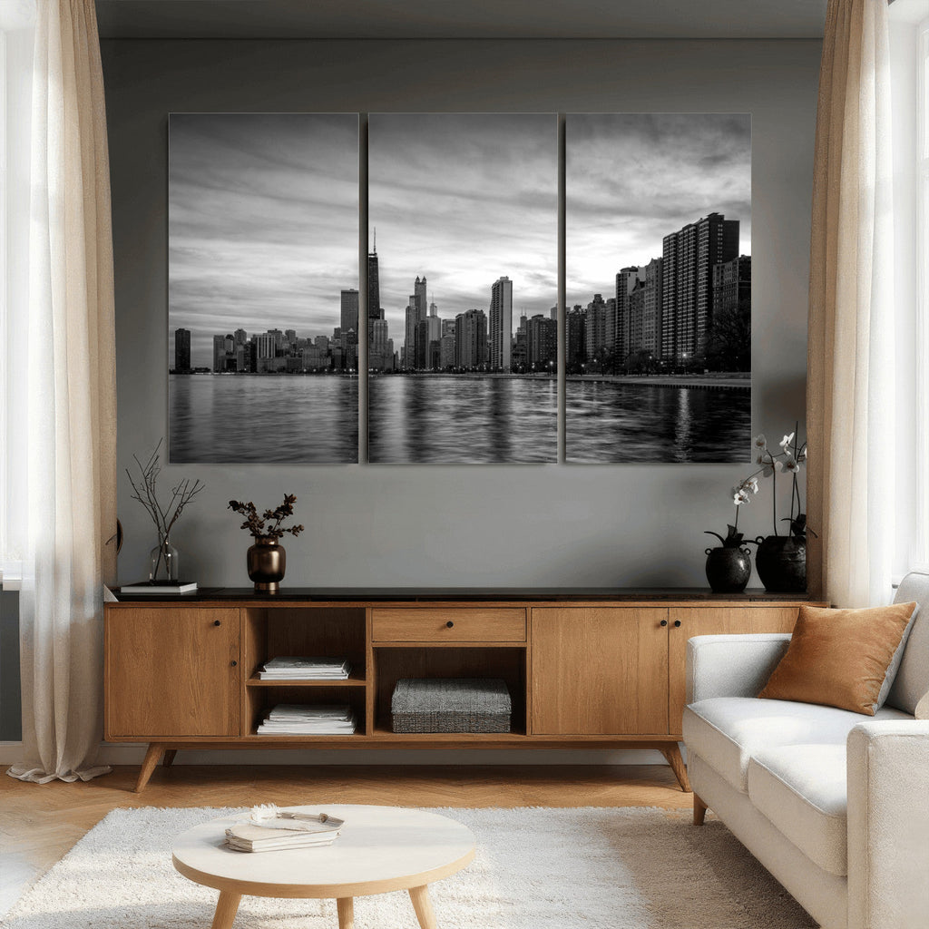 Chicago Wall Art Canvas Print, Chicago City Downtown Night Cityscape