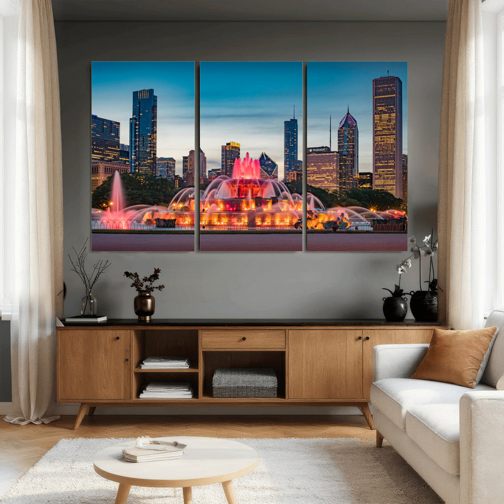 Chicago Wall Art Canvas Print - Chicago City Downtown Night Cityscape