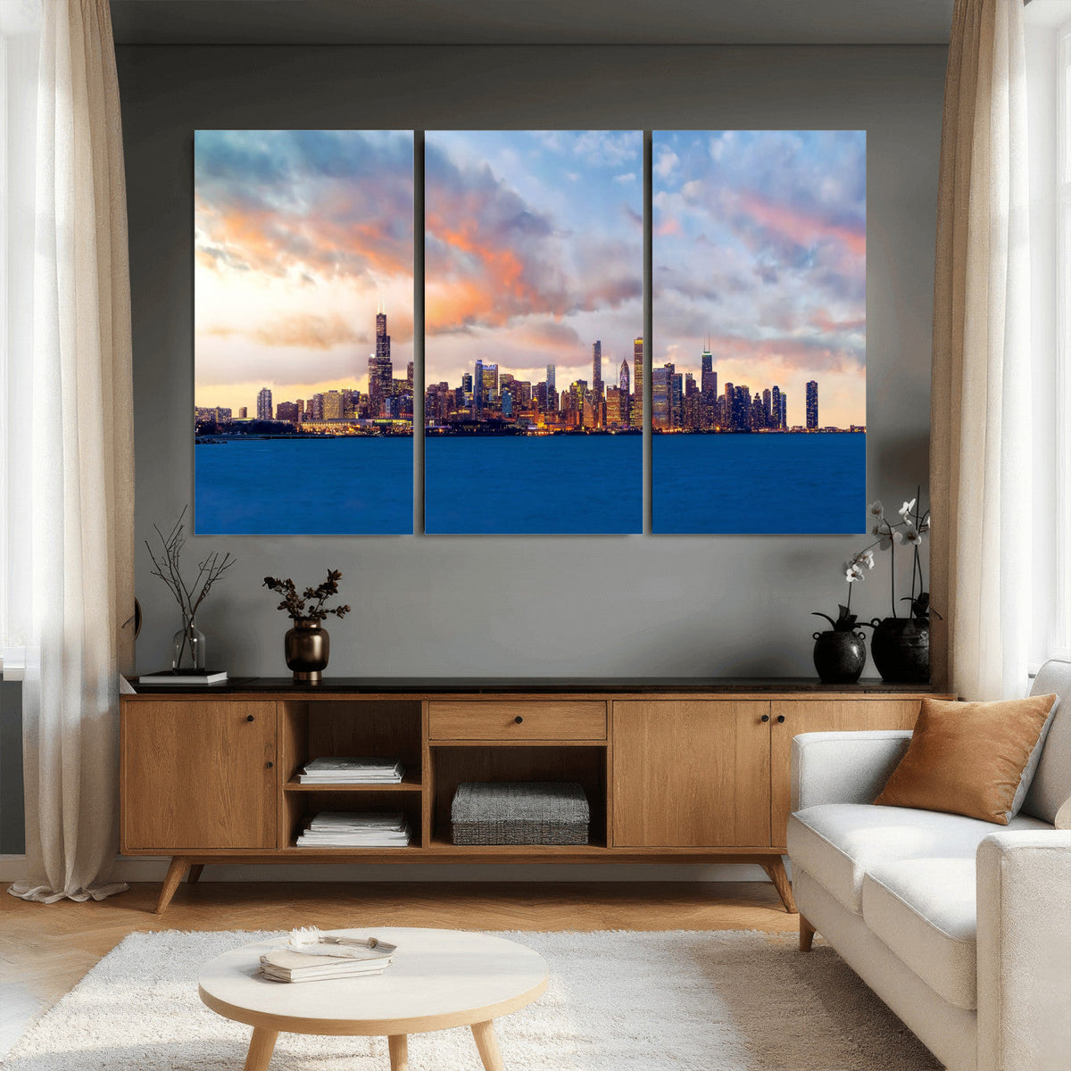 Chicago Wall Art Canvas Print - Chicago City Downtown Night Cityscape