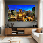 Chicago Wall Art Canvas Print - Chicago City Downtown Night Cityscape