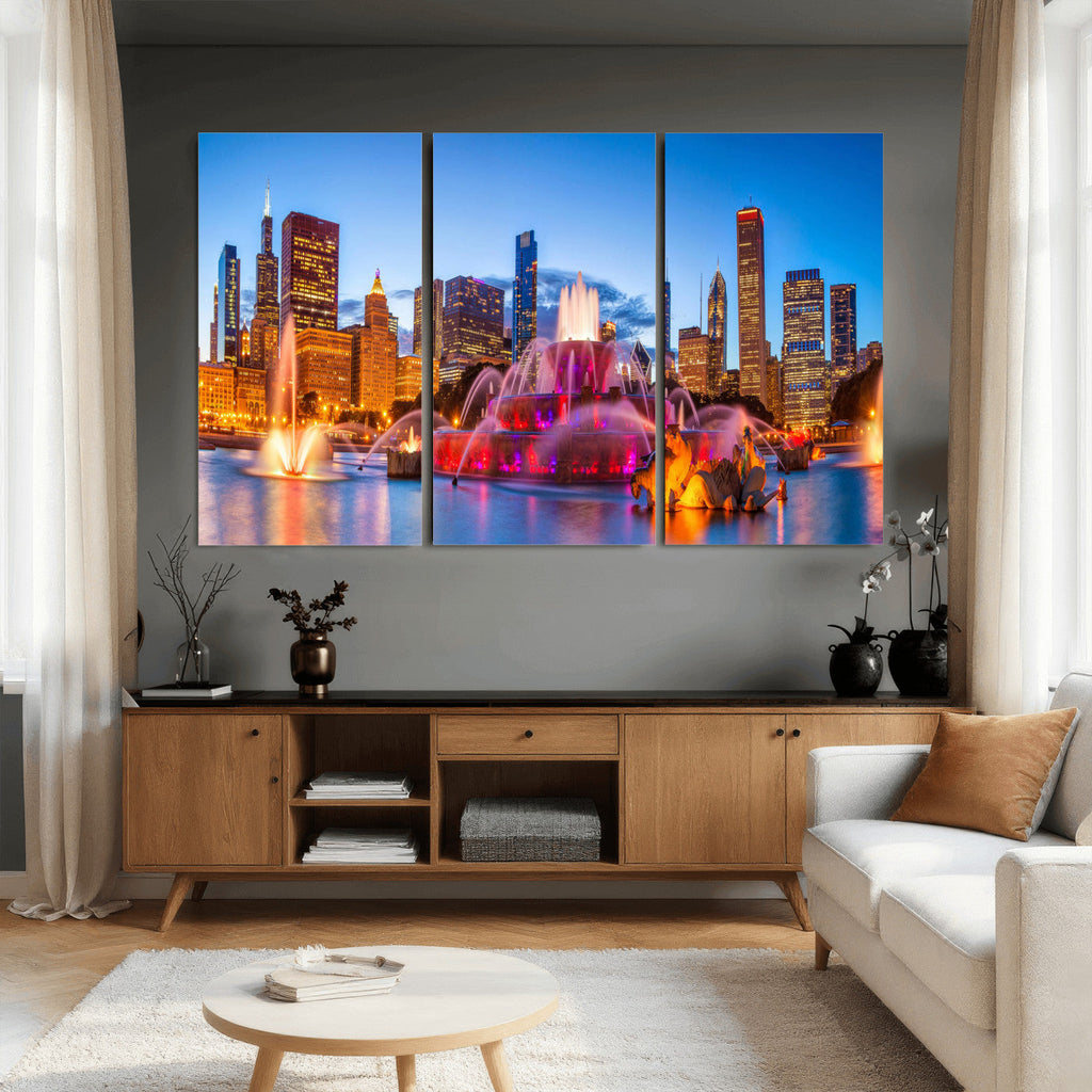 Chicago Wall Art Canvas Print, Chicago City Downtown Night Cityscape