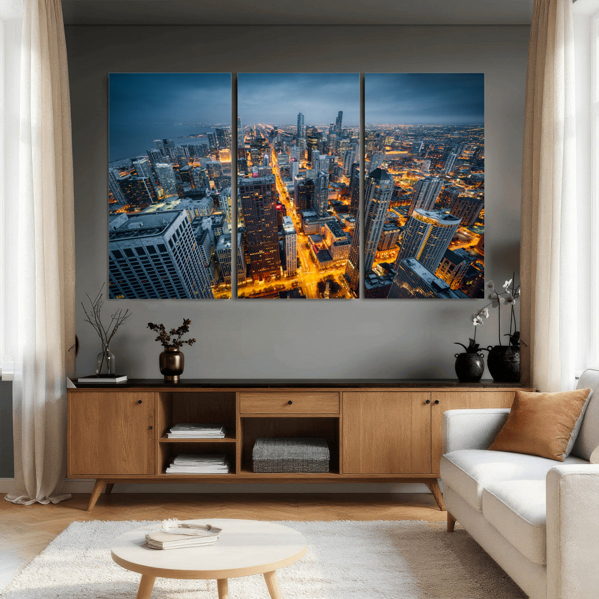 Chicago Wall Art Canvas Print - Chicago City Downtown Night Cityscape