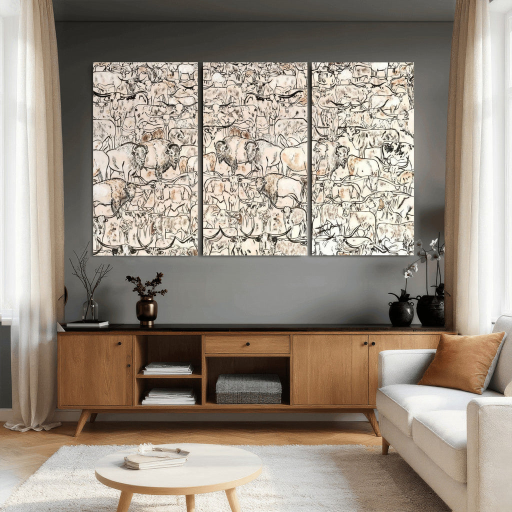 Abstract Bison Wall Art Canvas Print, Abstract Animal Art for Cabin Decor