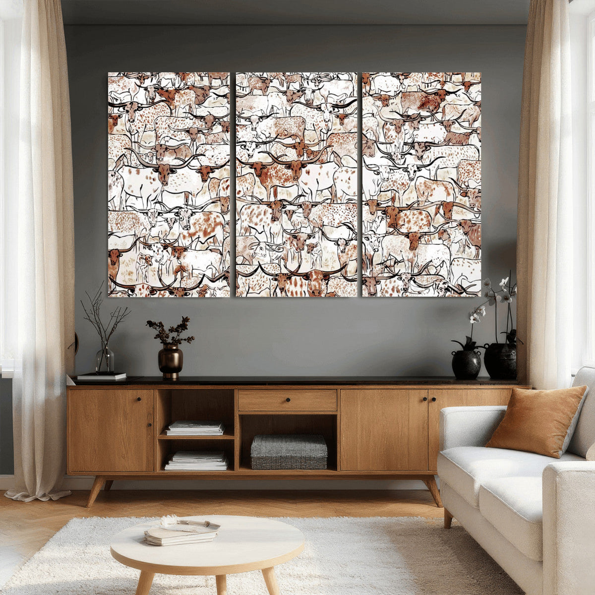 Abstract Longhorn Herd Wall Art Canvas Print