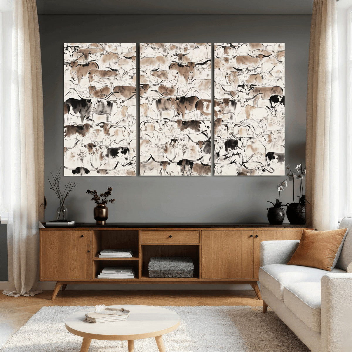 Abstract Texas Cow Canvas Print for Cabin and Western Home Decor