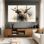 Abstract Highland Cow Wall Art Canvas Print, Rustic Farm Cattle Portrait