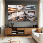 Rocky Coast Ocean Sunset Wall Art Canvas Print, Dramatic Seascape Nature Decor