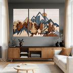 Layered Wooden Mountain Wall Art Canvas Print, Modern Rustic Forest and Pine Landscape