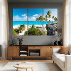 Tropical Beach Wall Art Canvas Print, Palm Tree Ocean Landscape Photography
