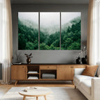 Misty Pine Forest Wall Art Canvas Print, Foggy Evergreen Landscape