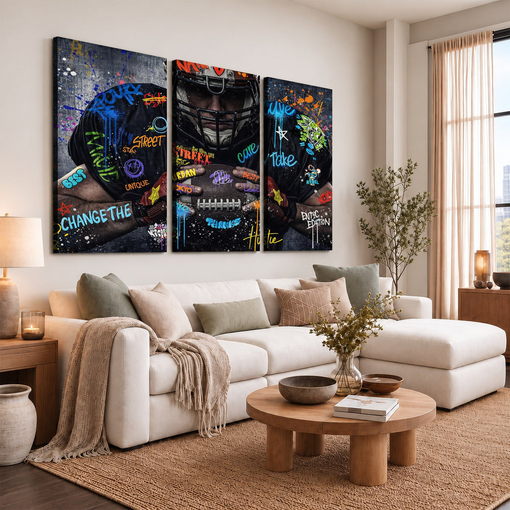 Graffiti American Football Player Street Art Wall Art Canvas Print