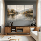 Neutral Abstract River Landscape Wall Art Canvas Print