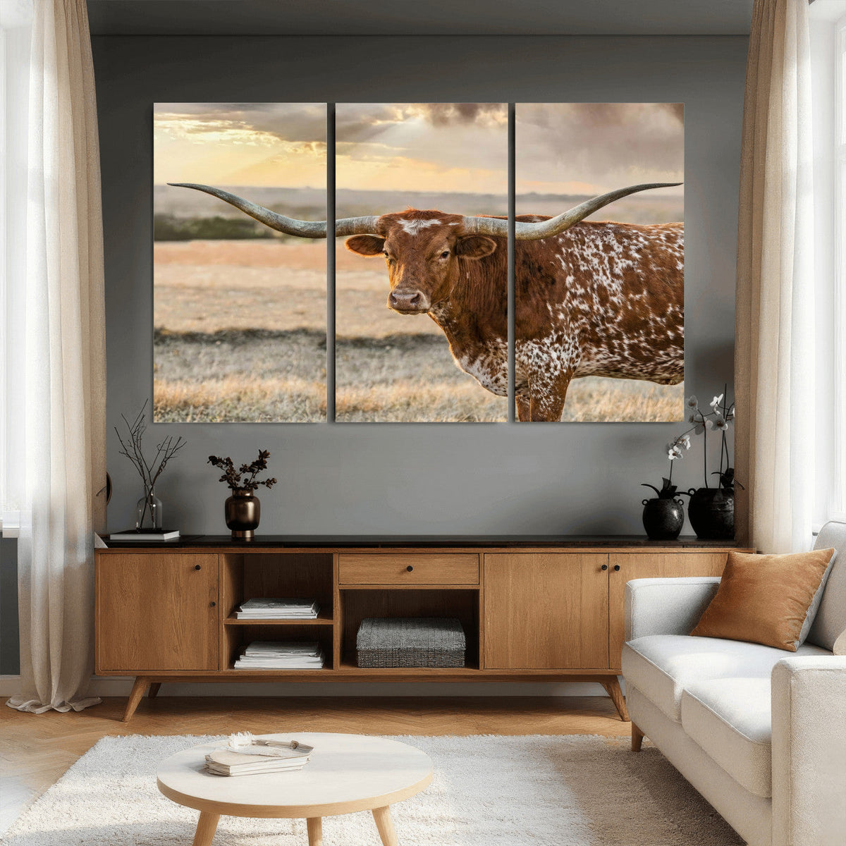 Texas Longhorn Wall Art Canvas Print, Western Ranch Bull Photography