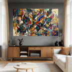 Geometric Abstract Wall Art Canvas Print, Orange Blue