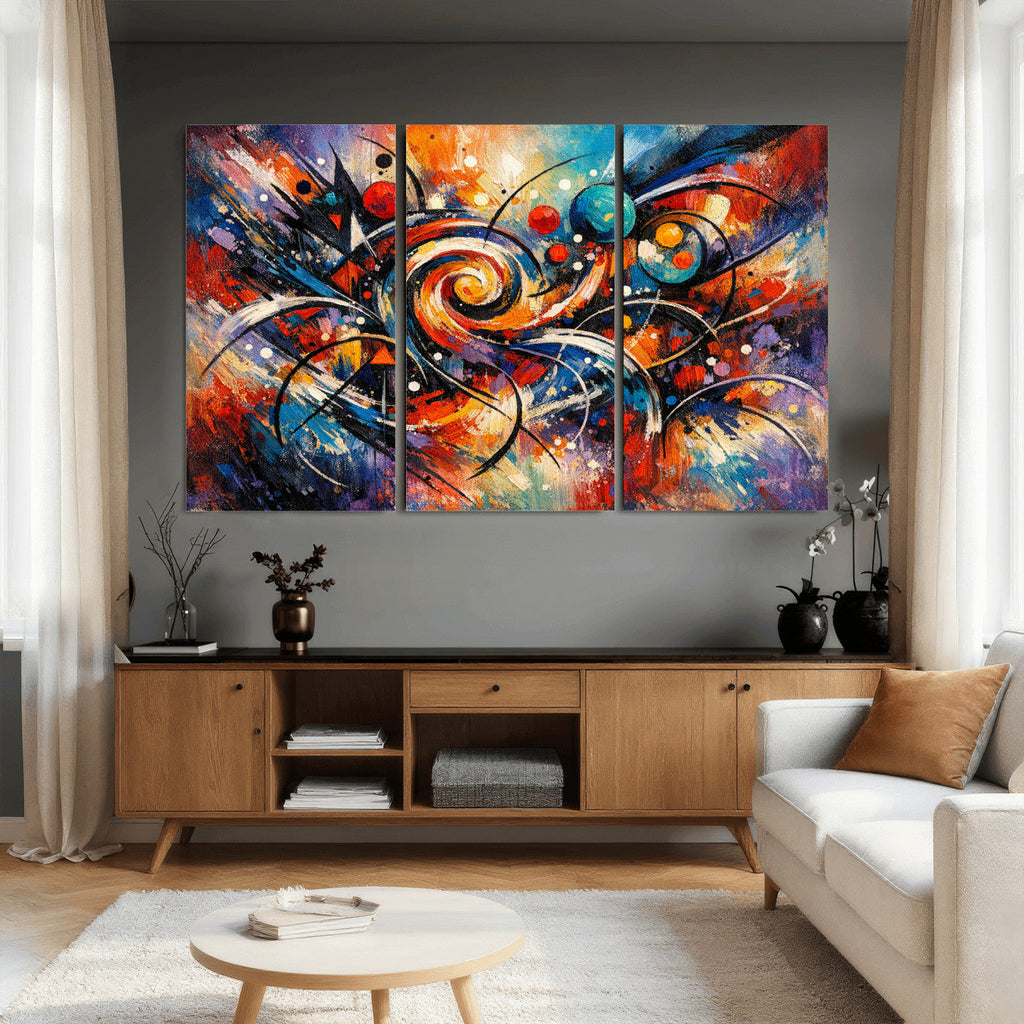 Geometric Abstract Wall Art Canvas Print, Orange Blue