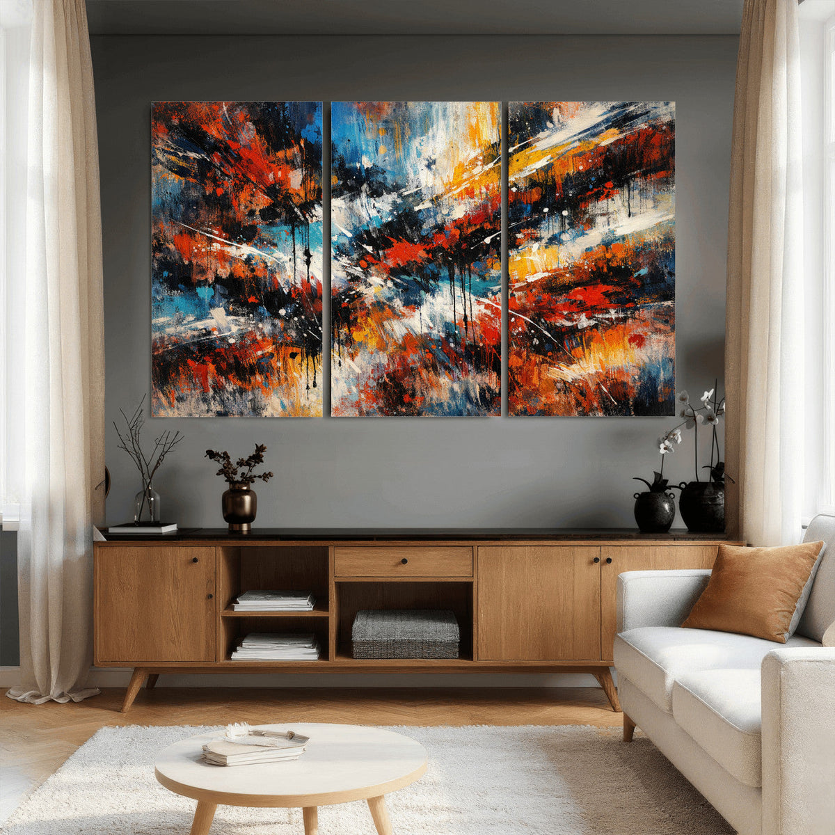 Lyrical Abstract Wall Art Canvas Print, Orange Blue Abstract