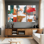 Blue Teal Abstract Canvas Wall Art, Modern Brushstroke Style Print, Navy Orange Contemporary Decor