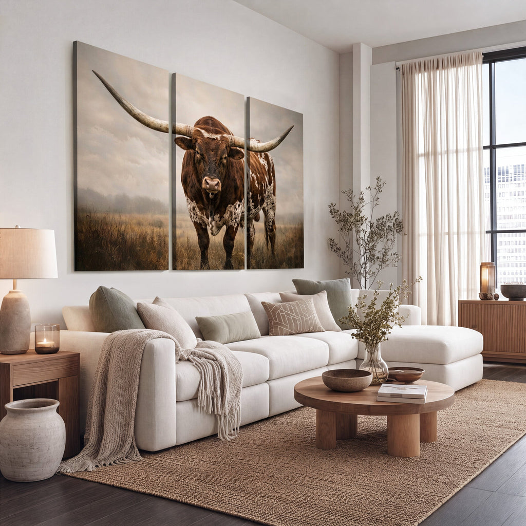 Texas Longhorn Wall Art Canvas Print | Brown Horned Bull Rustic Western Decor