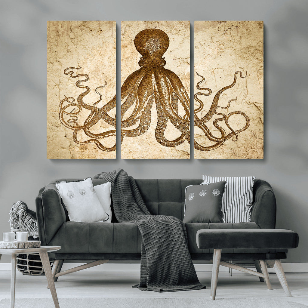 Sepia Octopus Wall Art Abstract Animal Canvas Print