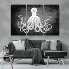 Black White Octopus Wall Art Canvas Print