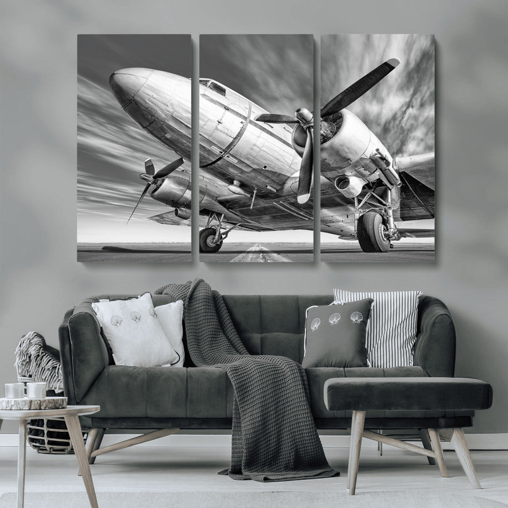 Vintage Airplane on Runway Canvas Print