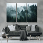 Misty Forest Wall Art | Serene Green Landscape Canvas Print