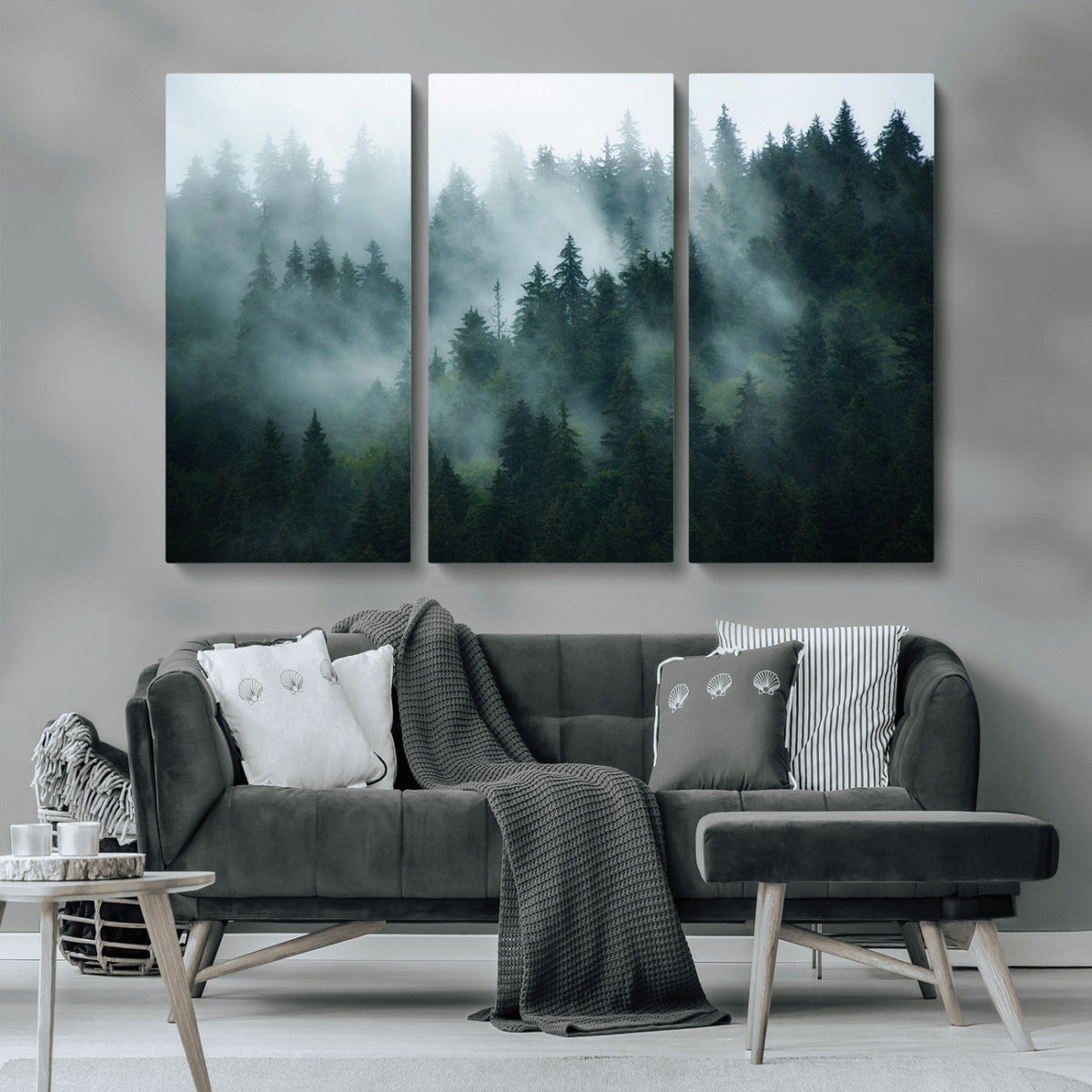 Misty Forest Wall Art | Serene Green Landscape Canvas Print