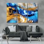 Blue Orange Marble Fluid Effect Canvas Wall Art Print