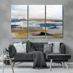 Abstract Landscape Wall Art Canvas | 3 Panel Modern Blue, Gold and White Canvas Art