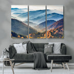 Misty Mountain Sunrise Triptych Canvas Print | Autumn Landscape Wall Art