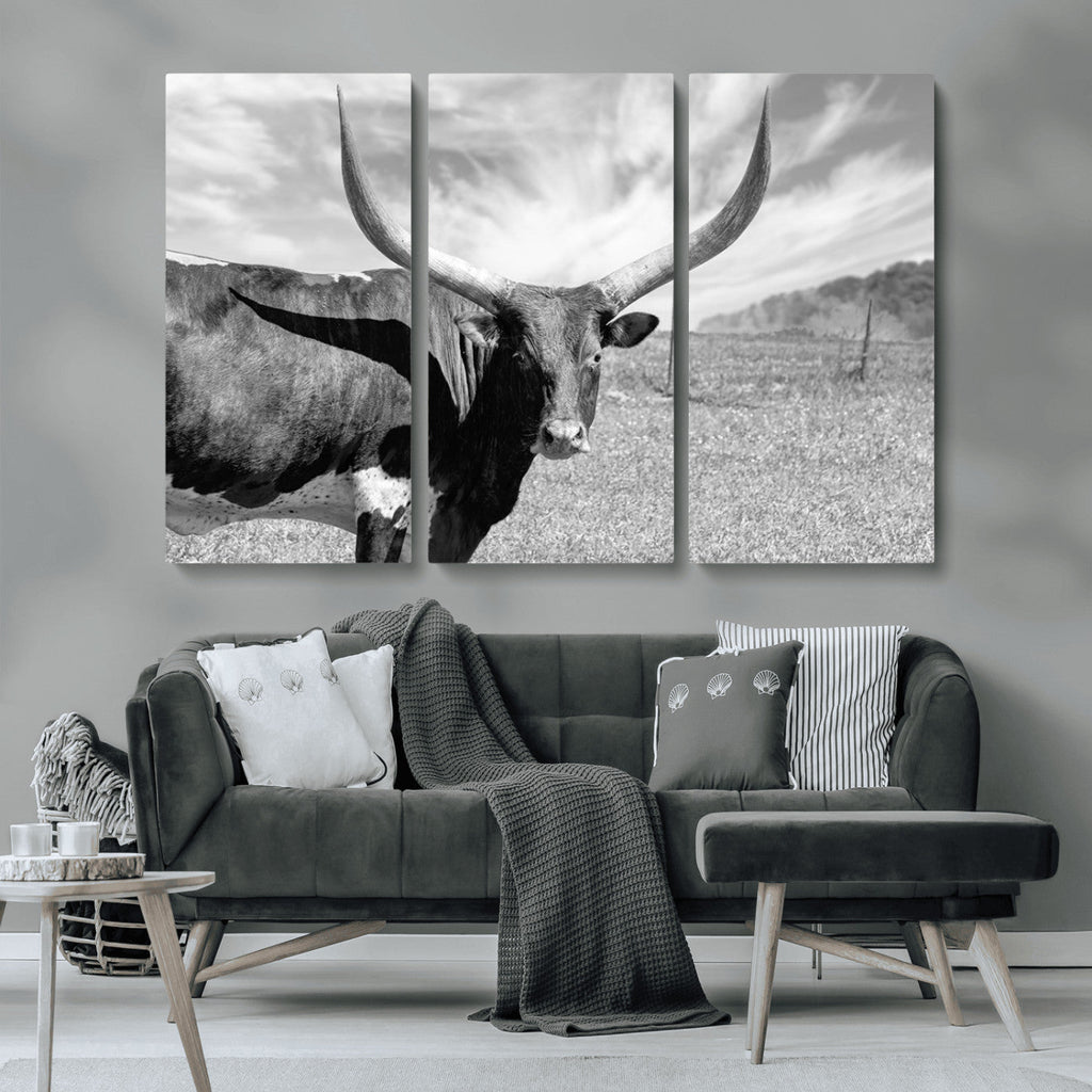 Longhorn Wall Art Canvas Print, Framed Ranch Wall Art Canvas Print