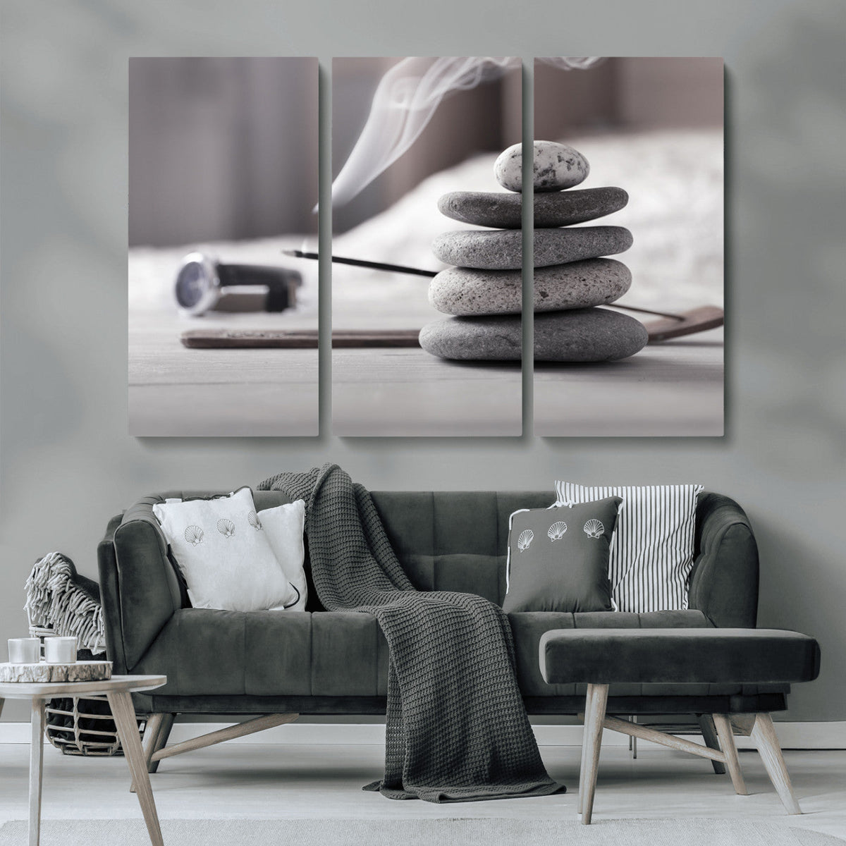 Burning Incense and Zen Stones Buddhism Wall Art | Zen Meditation Canvas Print