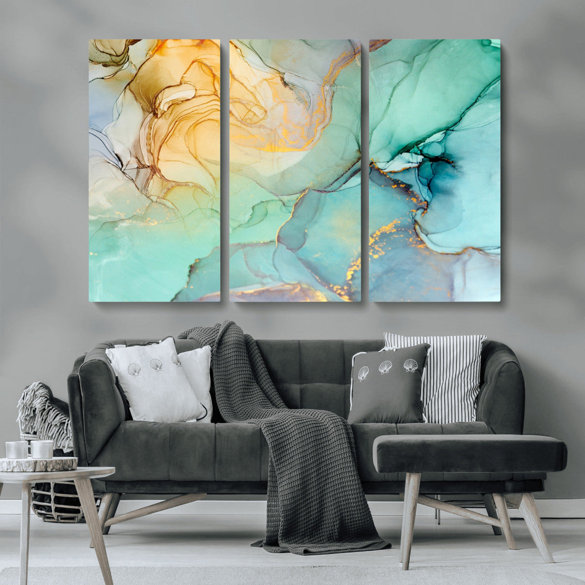 Green Marble Fluid Effect Abstract Canvas Wall Art Print