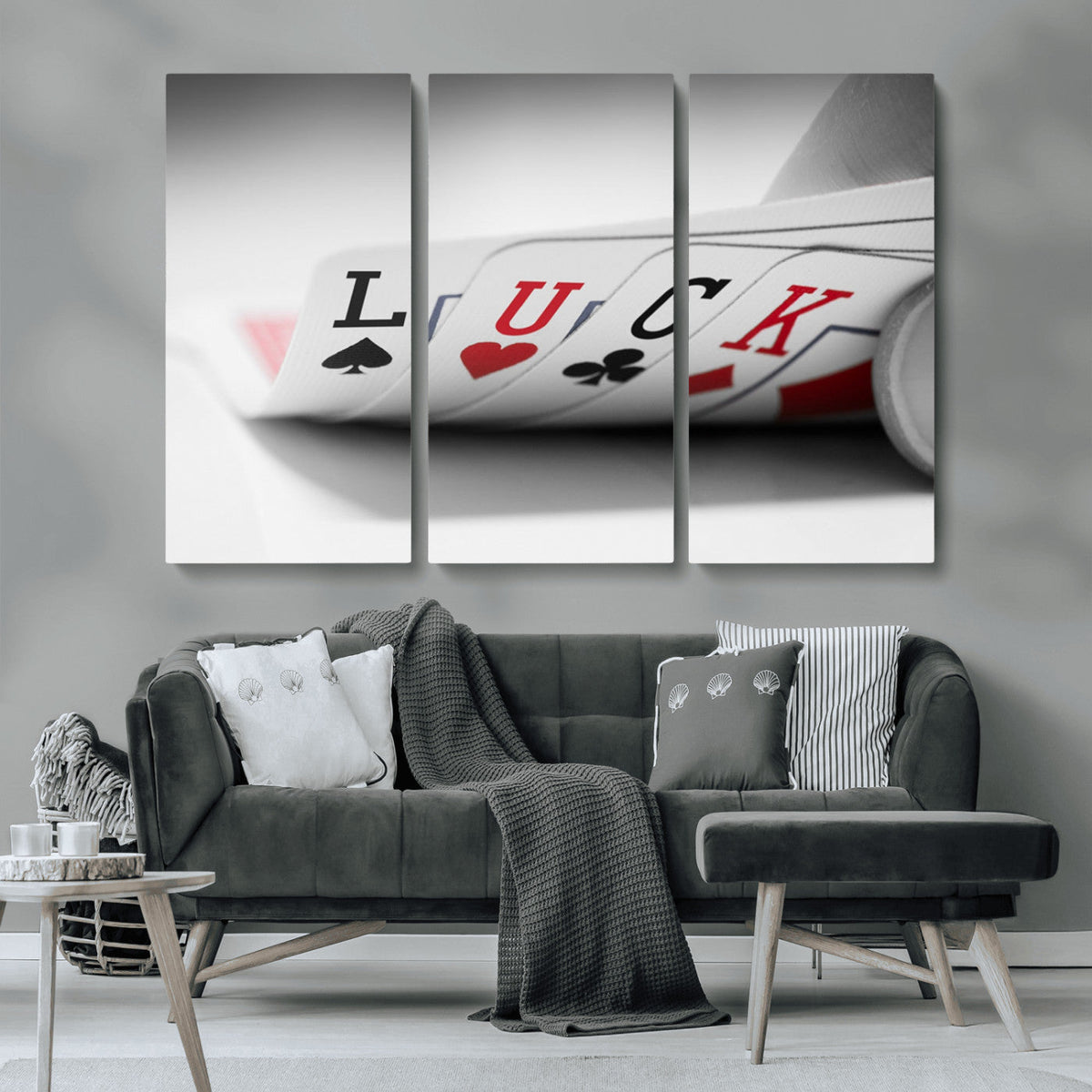 Framed Lucky Poker Cards Canvas | Modern Triptych Wall Art for Game Rooms