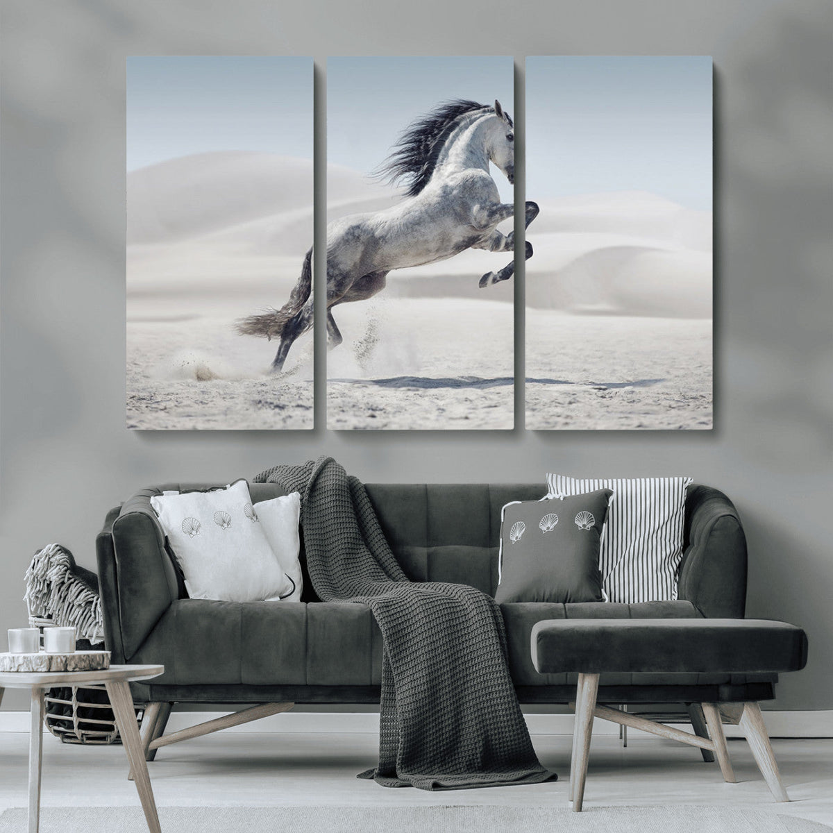 Prancing Horse Desert Large Wall Art Canvas Print, Majestic Horse Animal Artwork
