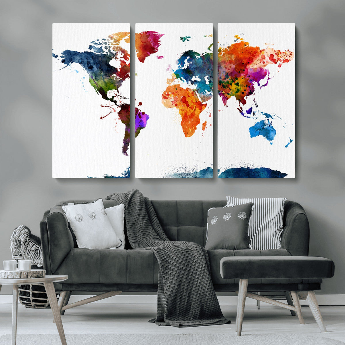 Bold Colorful World Map Canvas Print | Detailed Map of the World Wall Art