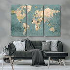 Classic World Map Canvas Print | Framed Vintage Map Wall Art