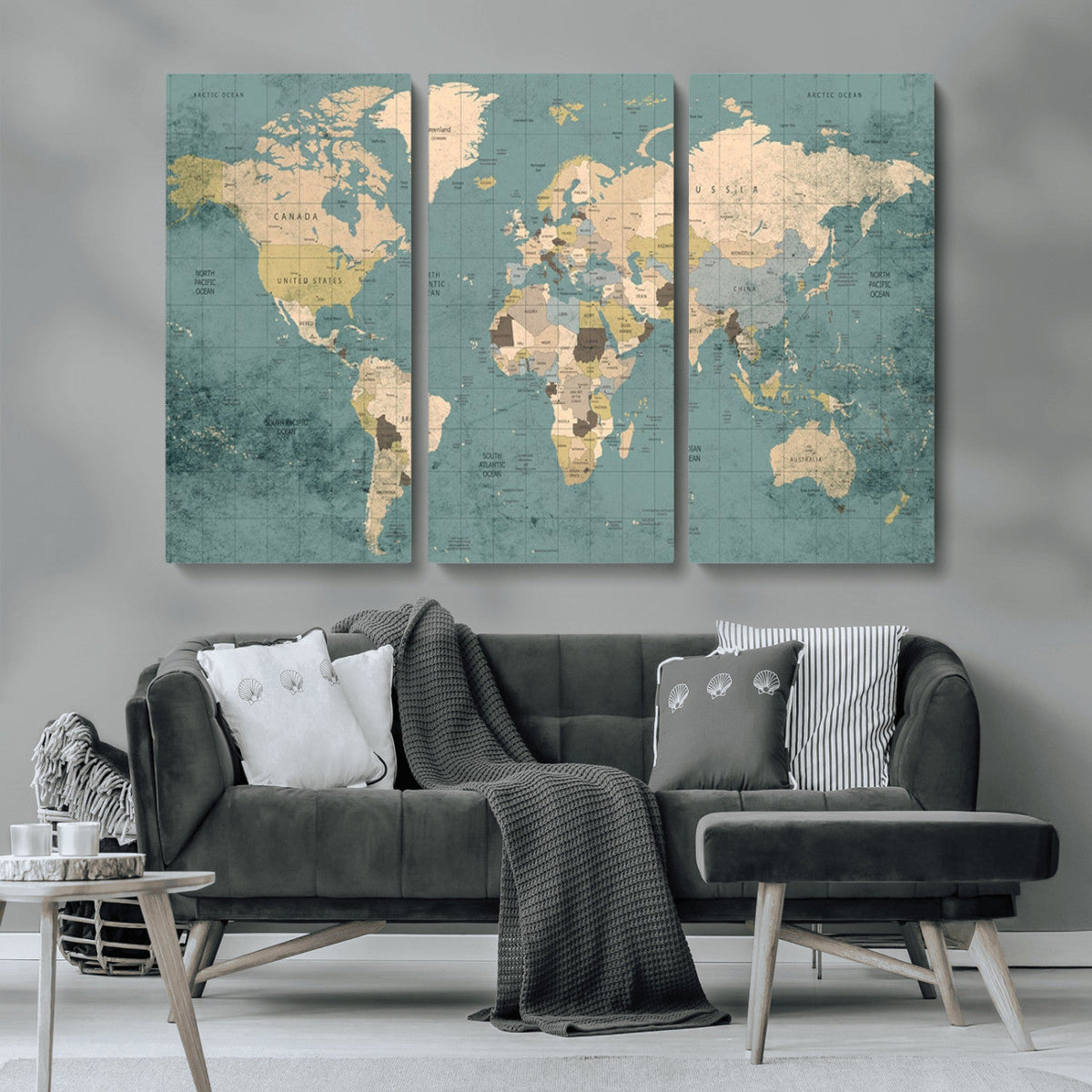 Classic World Map Canvas Print | Framed Vintage Map Wall Art