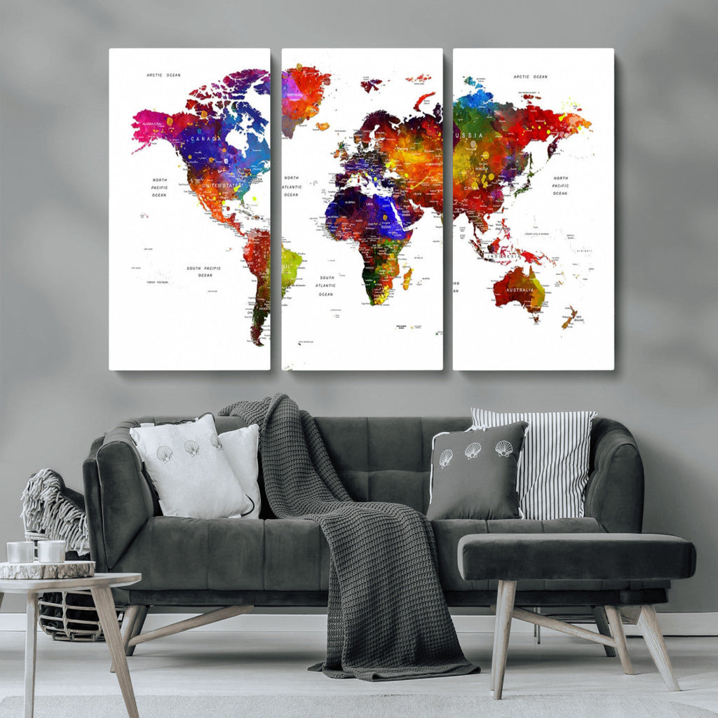 World Map Canvas Print | Detailed Map of the World Wall Art