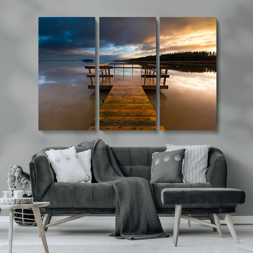 Serene Lake Pier at Sunset Canvas Print | Landscape Wall Art | Ready to Hang