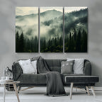 Captivating Misty Forest Wall Art Premium Canvas Print, A Foggy and Serene Atmosphere