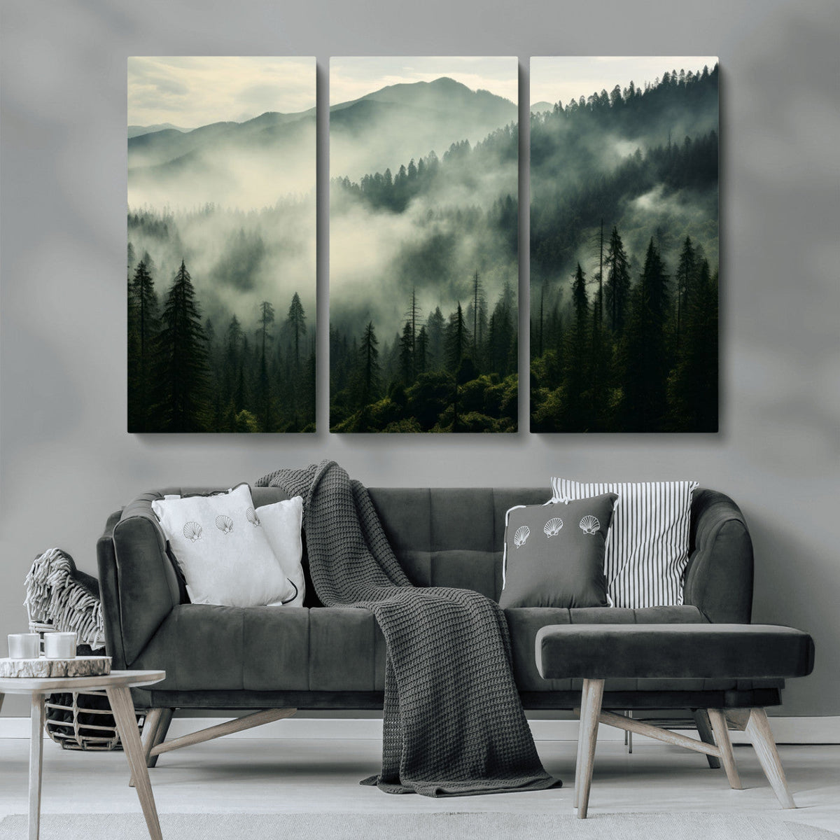 Captivating Misty Forest Wall Art Premium Canvas Print, A Foggy and Serene Atmosphere
